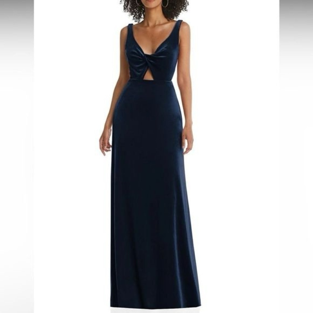 Nwt Lovely Twist Front Cutout Midnight Navy Velvet Maxi Dress